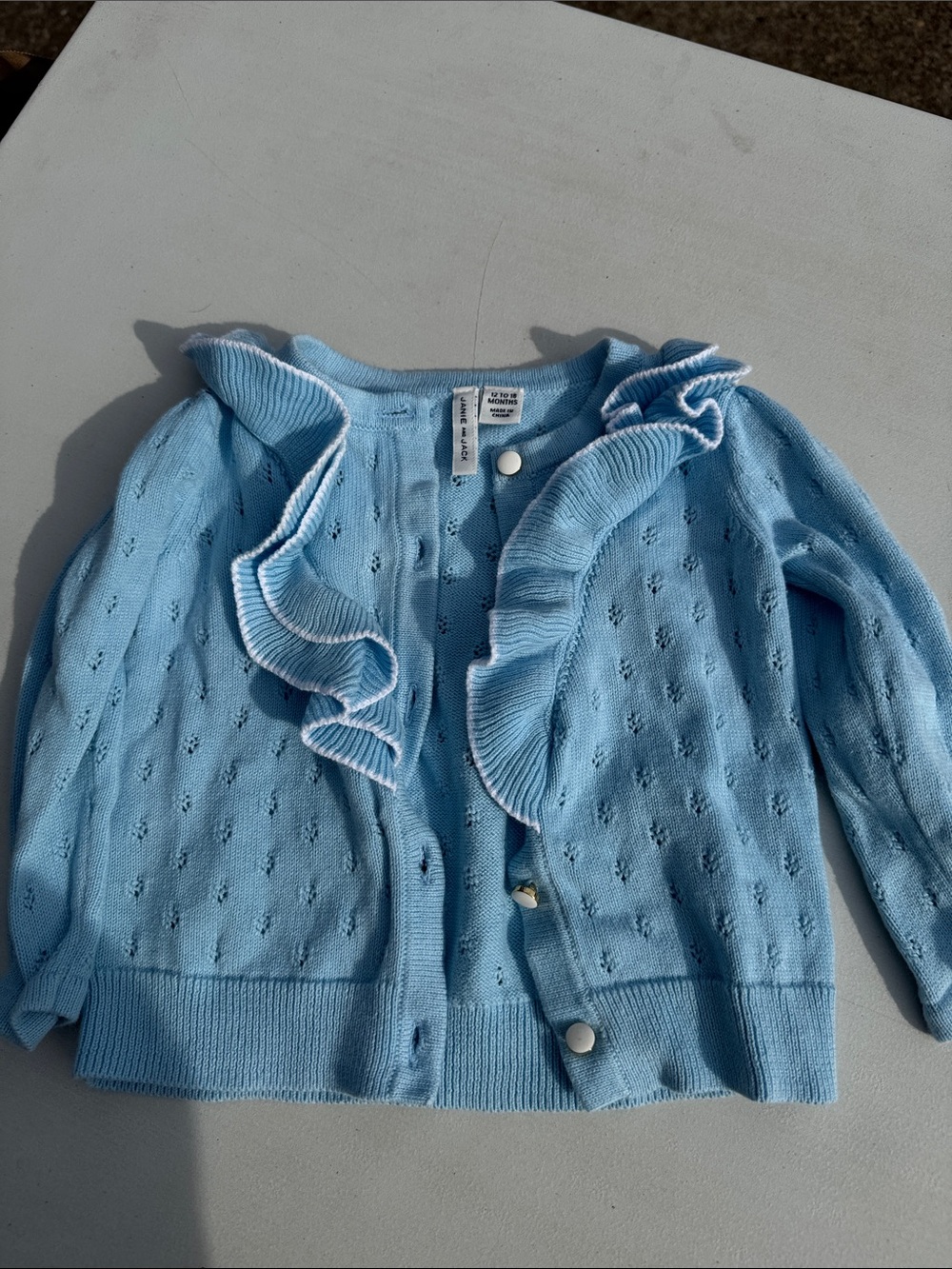 Janie and Jack Light Blue Ruffle Baby Cardigan